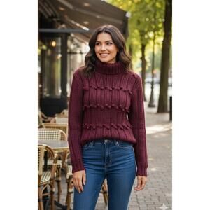 Vtge Handmade 80'  burgundyBobble turtleneck Bust 36" CBack 24"Rare QualityEVU